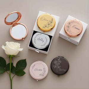 Personalized Compact Mirror travel gift, Bridesmaid Birth flower Proposal, Wedding Favors Gift, Pocket Mirror Gift for Women, Corporate Gift