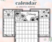 Undated Coloring Calendar, Undated Monthly Planner Pages, Weekly record digital dowload, mensual trackers
