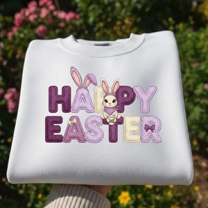 Happy Easter Bunny PNG, Purple Coquette Patchwork Design, Cute Applique Easter Shirt, Lavender Sublimation PNG, Digital Download