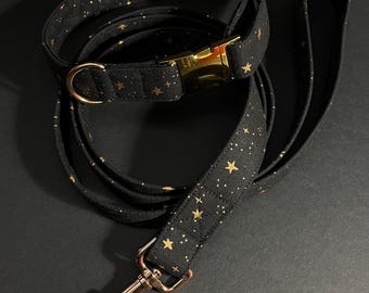 Gold Starry Pet Collar & Leash Set, Celestial Dog/Cat Pet Accessory Set
