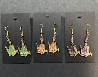 Origami Folded Crane Earrings