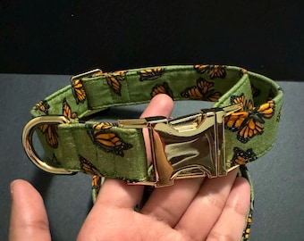 Butterfly Pet Dog Collar & Leash Set, Monarch Butterfly Dog Accesory Set (Handmade To Custom Sizing)