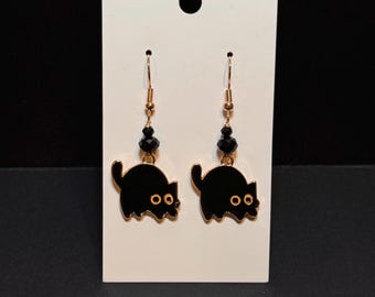 Spooky Void Black Cat Earrings