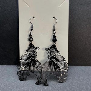 Black Goldfish Earrings (Lazer-Cut Metal), Black Moor Goldfish Earrings, Koi Fish Earrings, Earrings for Aquarium Lovers and Hobbyists
