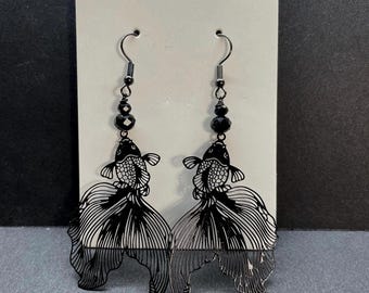 Koi Goldfish Earrings (Black, Laser-Cut)