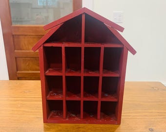 Primitive Red Barn Wall Hanging Trinket Shelf/Thimble Shelf