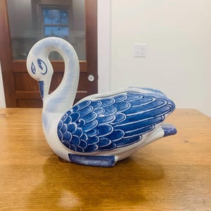 Vintage Formalities by Baum Bros Blue and White Chinoiserie Swan Planter