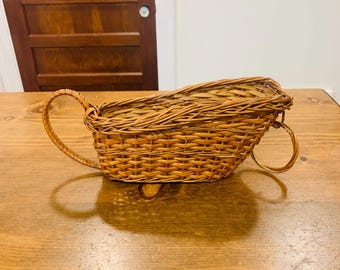 Vintage Wicker Wine Caddy Basket