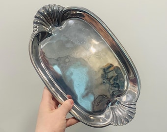 Vintage zilveren dienblad met handgrepen van schelp