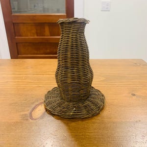 Vintage Primitive Woven Wicker Vase with Glass Insert