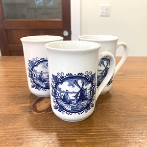 Vintage Churchill England Blue & White Delft Print Coffee Mugs - Set of 3