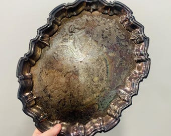 Vintage Silver Scalloped Footed Tray