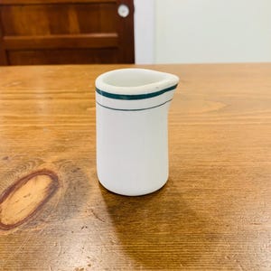 Vintage White Ironstone Restaurant Creamer with Green Stripes