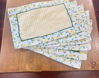 Yellow Gingham and Floral Placemats - Set of 6