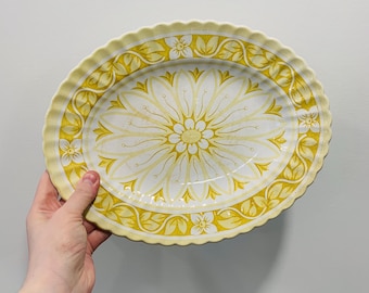 Vintage English J&G Meakin "Medici" Yellow Floral Toile Transferware Ironstone Platter