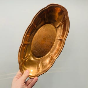 Vintage Coppercraft Guild Copper Etched Scalloped Oval Tray