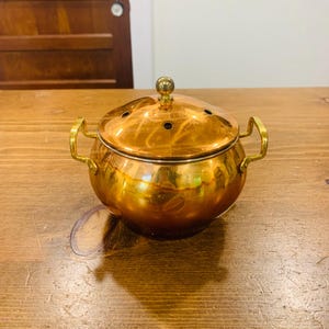 Vintage Copper and Brass Potpourri Simmer Pot/Garlic Roaster Pot