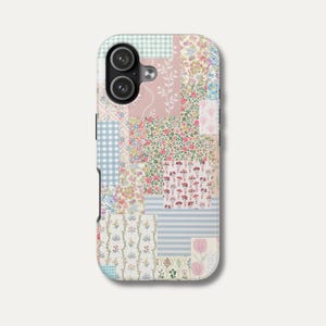 Patchwork Quilt iPhone Case | Pastel Cottagecore Collage Phone Cover, Cute Patchwork Case for iPhone