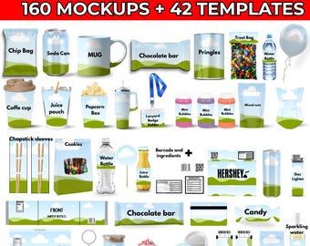 150+ Party Favor Mockup Bundle, Canva Editable Party Favor Mockup Bundle, Chocolate Bar Juice Pouch, Chip bag, DIY Water Bottle Mockup