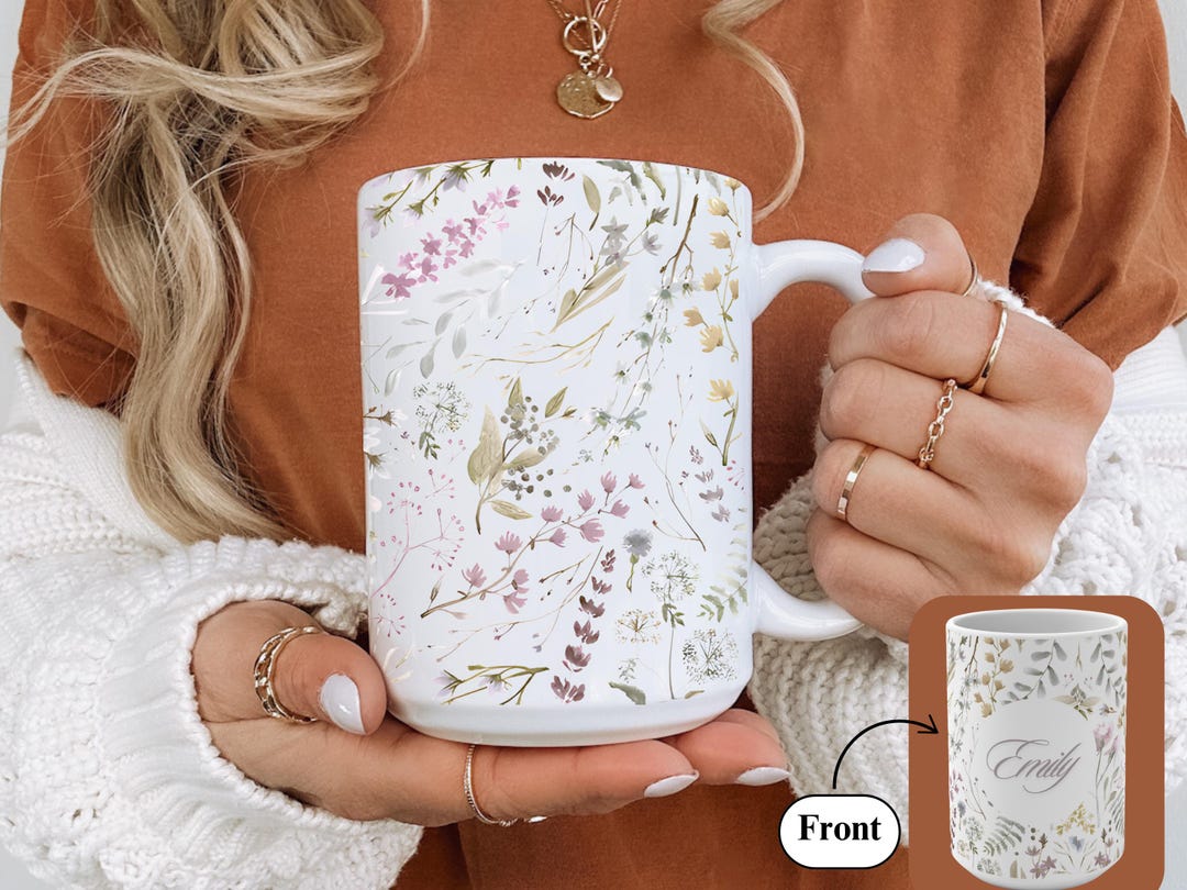 Custom Boho Wildflowers Cottagecore Coffee Mug, Pressed Flowers Mug ...