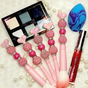 Luxury Beaded Makeup Brush Set- Handmade-Pink Bling Makeup Brushes-Luxury Beauty Tools-Gift for Makeup Lover-Cute Aesthetic Brushes