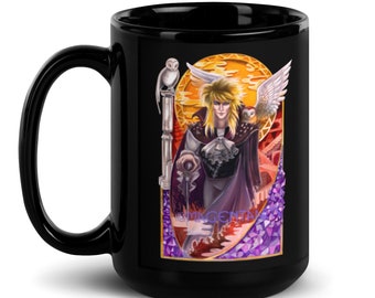 Jareth The Goblin King - Labyrinth Illustrierte schwarze glänzende Tasse