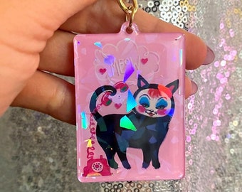 Sassy Cat Retro Holographic finish Keychain