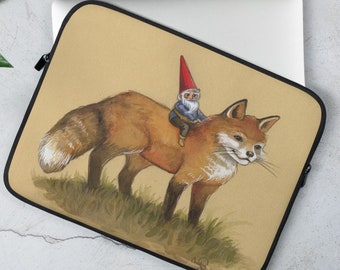 Gnome and Fox Forest Friends woodland Watercolor Laptop Sleeve- Choose your size!