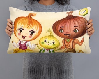 Onion Family, Retro, Kitsch decor, Pillow - Choose your size!