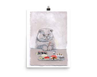 Sushi Cat Grumpy Scottish Fold Poster -Choose your size!
