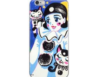 Pierette with Cats Kawaii Clown iPhone/Cel phone case-  Choose your type!