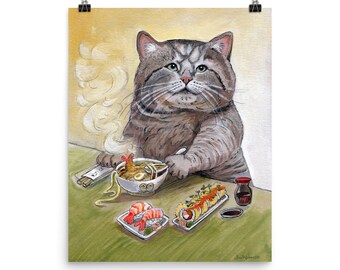 SUSHI CAT "Tempura Udon" Matte Poster Print (Choose your size!)