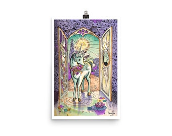Pastel Technicolor "Unicorn's Journey" drawing Matte Poster Print