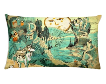 Unicorn's Journey Illustrated Pillow 12x20  Home Decor