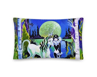 Unicorn and Pierrette Pillow- Art Deco Style-Choose your size!