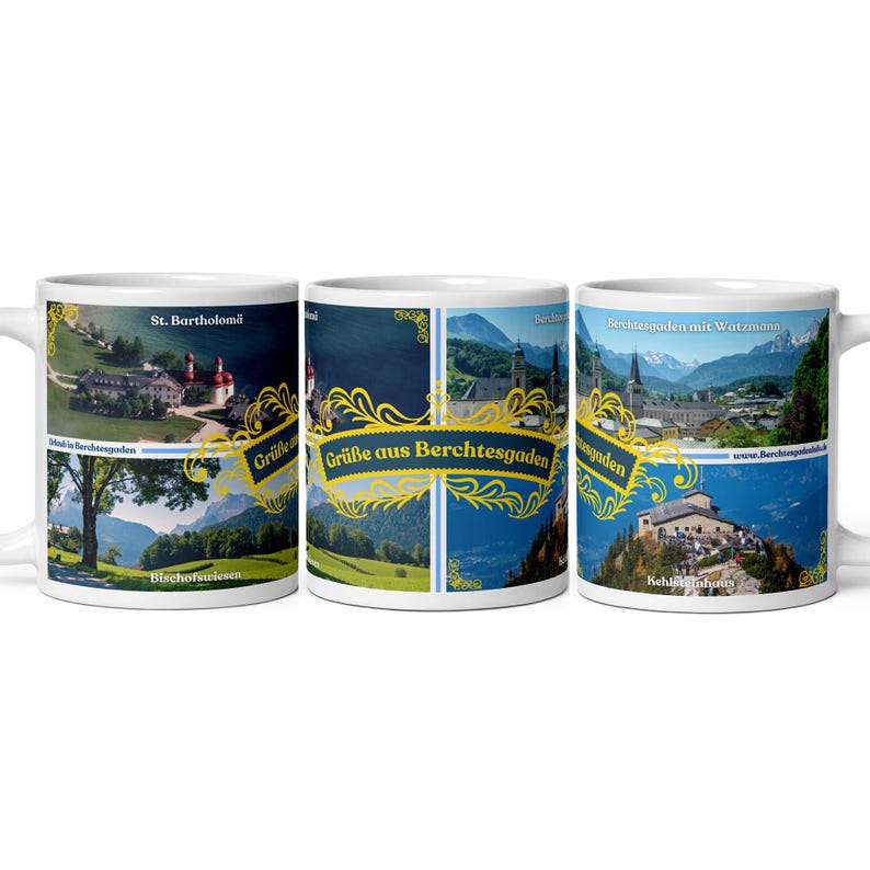 Berchtesgaden Tasse mit St. Bartholomä, Bischofswiesen, Watzmann und Kehlsteinhaus