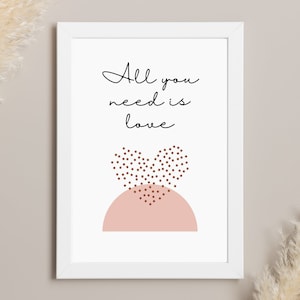 All You Need Is Love, Digital Art Print, Boho Wall Art, Beatles, Printable Wall Art