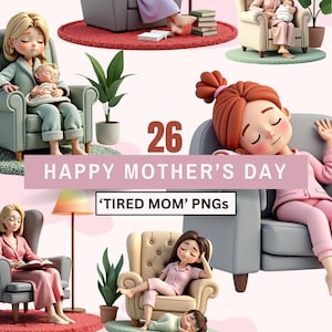 26 PNG "MAMMA STANCA" / Download digitali / Buona festa della mamma / Clipart / Sublimazione / Web design / Scrapbooking digitale / Decorazioni per la casa / PNG