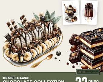 Dessert Elegance PNGs • 22 Chocolate Treats • Digital Download