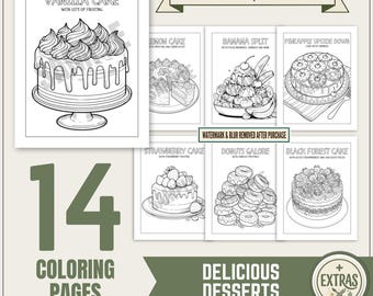 DELICIOUS DESSERTS Coloring Pages • 14 Printables • Digital Download