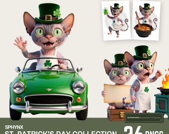 SPHYNX Cat St. Patrick's Day PNGs • 26 Poses • CHARACTER BUNDLE • Digital Download