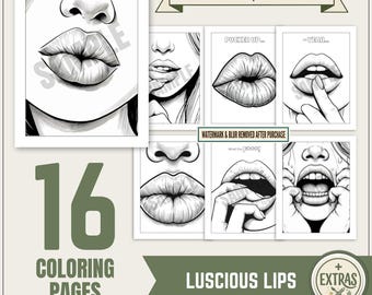 LUSCIOUS LIPS Coloring Pages • 16 Printables • Digital Download