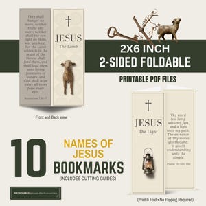 Namen von Jesus Lesezeichen • 10 2-seitige faltbare • 2x6-ZOLL • Schriftstellen • Digitaler Download