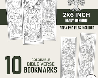 Bible Verse Colorable Bookmarks • 10 2x6-INCH Printables & PNGs • Christian Scripture Gift • Digital Download