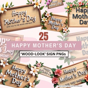 25 HAPPY MOTHER'S DAY-bord met houtlook, png Digitale downloads | Clipart | PNG's | Sublimatie | Webontwerpen | Digitaal scrapbooken | Feestdagen