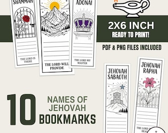 Names of Jehovah Bookmarks • 10 2x6 Printables & PNGs • HEBREW Names OF GOD Bundle • Digital Download