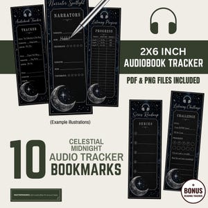 Celestial Audiobook Tracker Bookmarks • 10 2x6-INCH Printables & PNGs • Midnight Sky • Digital Download