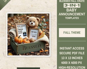 Blessed Fall Crate Baby Announcement • 3-IN-1 Canva Templates • AUTUMN THEME • Digital Download