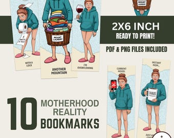Motherhood Reality Bookmarks • 10 2x6 Printables & PNGs • FUNNY MOM BUNDLE • Digital Download