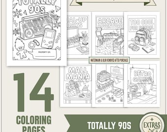 TOTALLY 90s Coloring Pages • 26 Printables-14 Scenes & 12 Facts • Digital Download